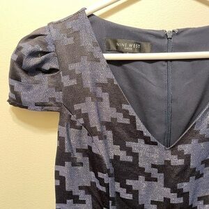 Nine West metallic houndstooth jacquard sheath dress with front pockets